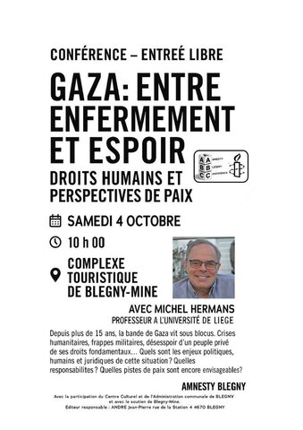 Affiche de la conférence Amnesty Blegny